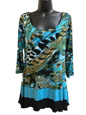 Women's Turquoise Multicolor Scoop Neck Tunic Top ❤️